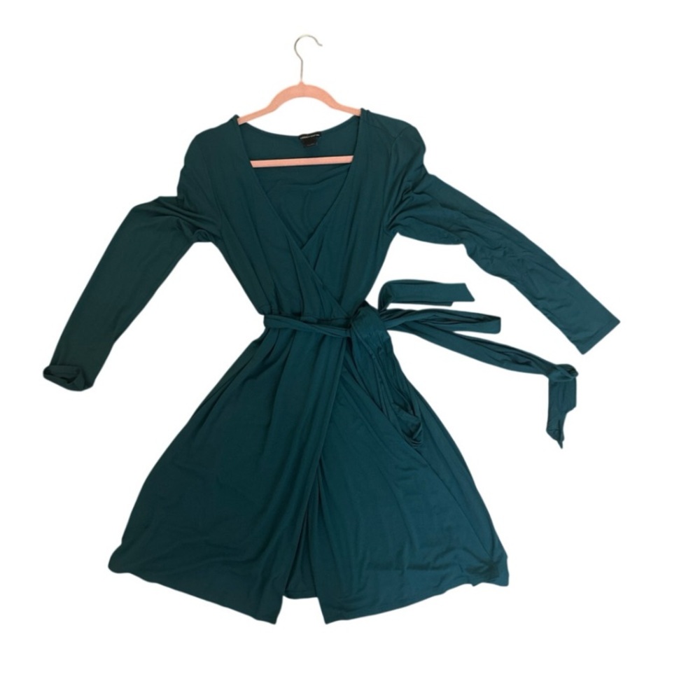 2 DRESS LOT: Purple Shirtdress/Green Wrap Dress SIZE MEDIUM Cotton Everyday 6 8